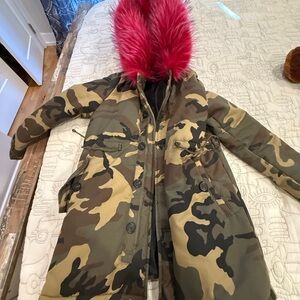Camouflage Parka with Pink Fur Hood